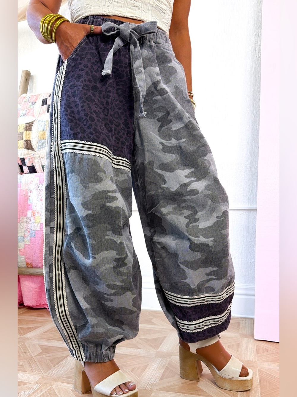 Casual woman’s Camo and leopard Drawstring Pants